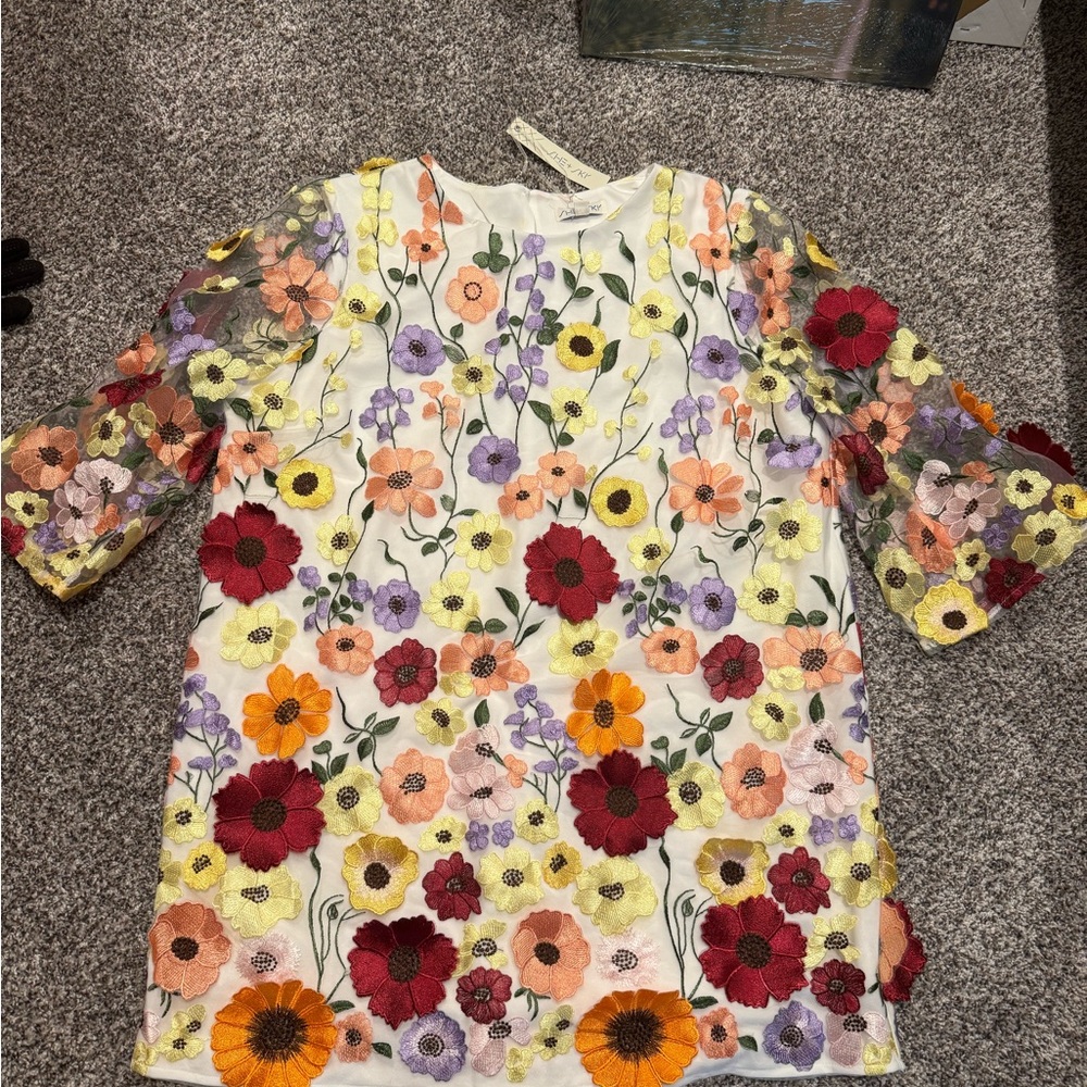 She + Sky Yellow Floral Embroidered Top